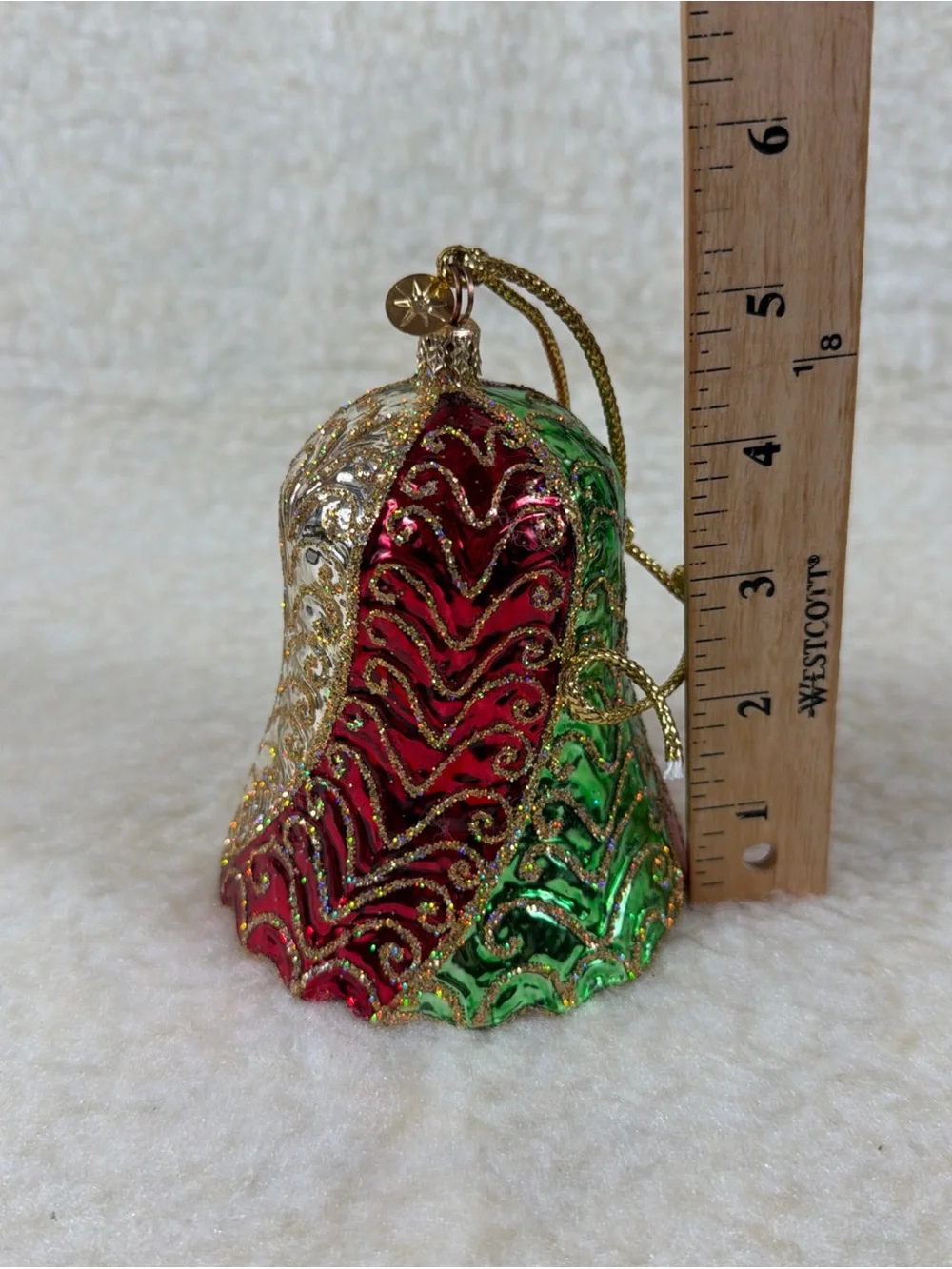 Vintage Christopher Radko Gilded Chimes Red Green Silver Bell Ornament